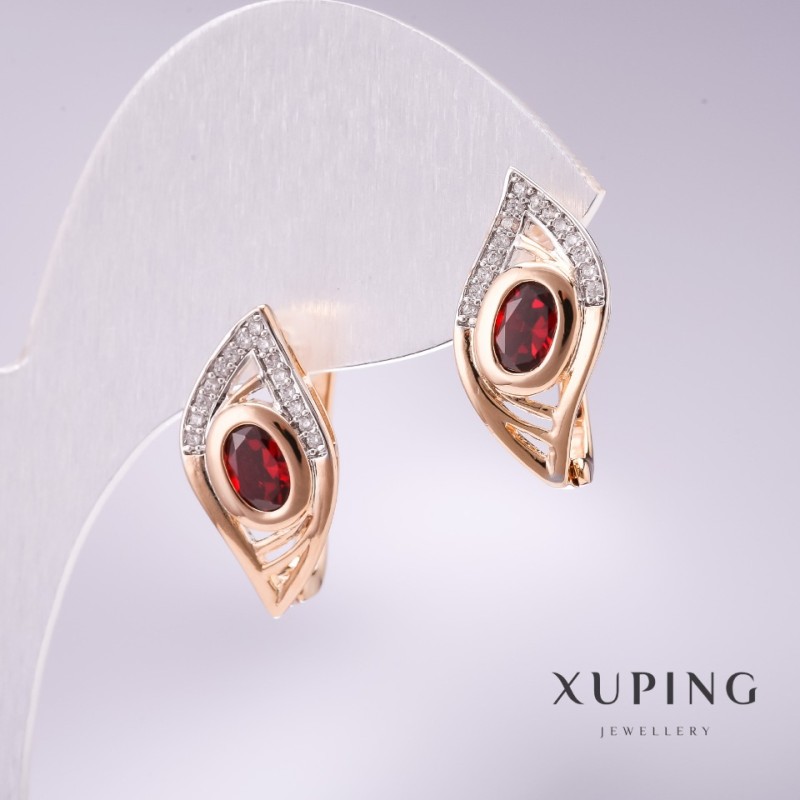 עגילים Xuping עם אבנים אדומות 19×10 מ״מ — ורודיום, זהב מצופה