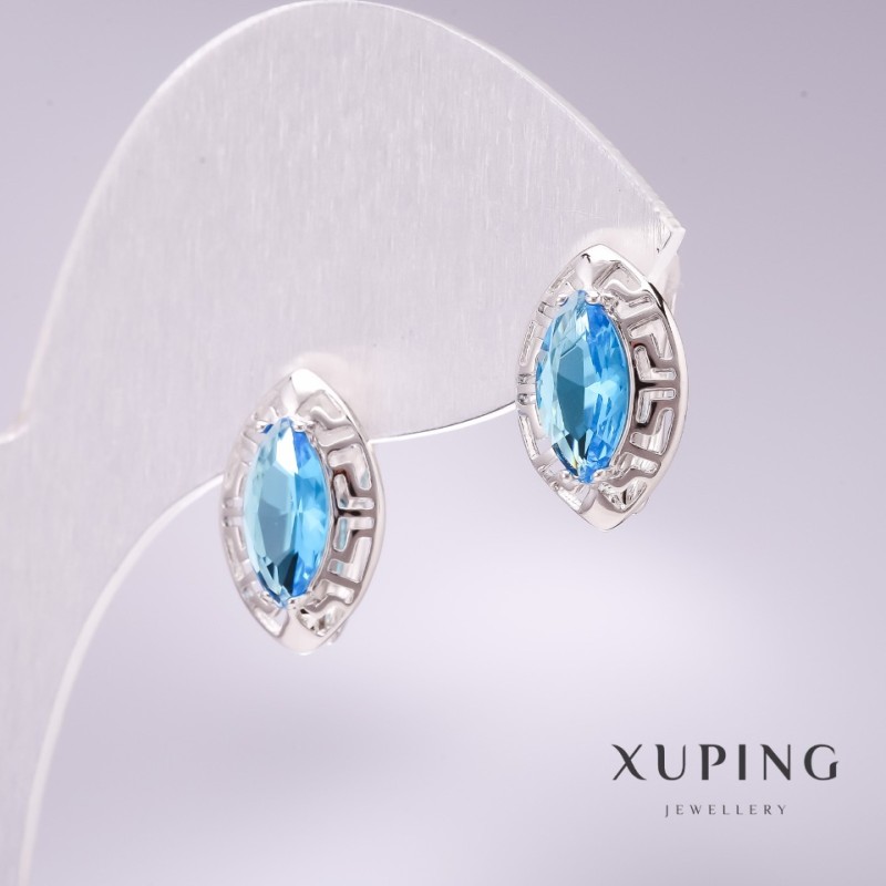 עגילים Xuping עם אבני תכלת 15×9 מ״מ רודיום