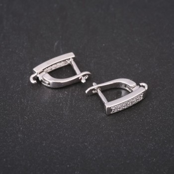 וו לאוזניים לעגילים עם אבני סטרז כסופות 14–17×3 מ״מ מתכת כסופה מחיר לזוג