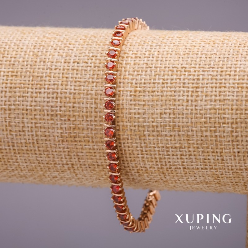 צמיד Xuping עם אבני אדומות, עובי 4 מ״מ, אורך 18–19 מ״מ, ציפוי זהב 18 קראט