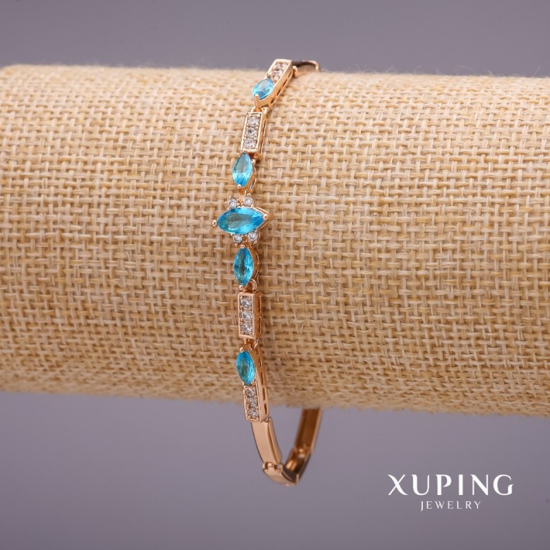 צמיד Xuping עם אבני כחול בהיר, עובי 3–9 מ״מ, אורך 19 מ״מ, ציפוי זהב 18 קראט