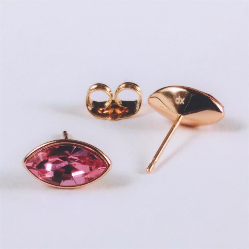 עגילי Xuping סטוד בצורת גרגר עם קריסטלי Swarovski בצבע ורוד, קוטר 6×11 מ"מ, ציפוי זהב