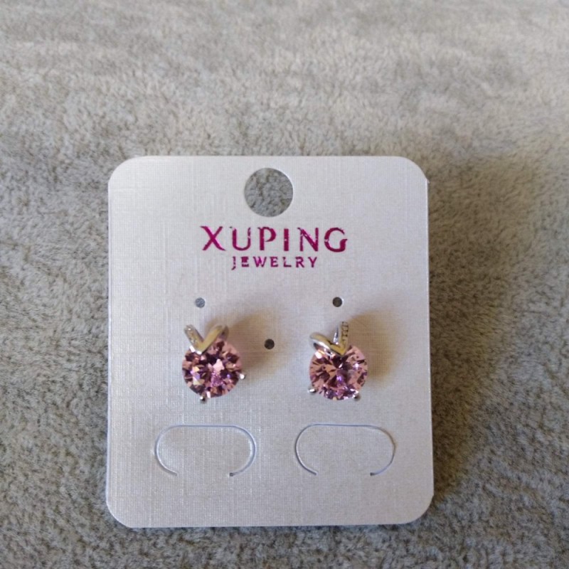עגילי Xuping סטוד כדוריים לב עם אבן לילך, קוטר 11×9 מ״מ, רודיום