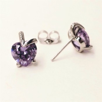 עגילי Xuping סטוד לב עם אבן בצבע לילך בהיר, קוטר 11×9 מ״מ, ציפוי רודיום