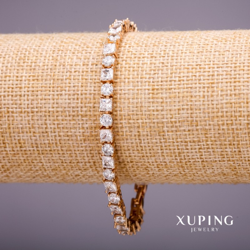 צמיד Xuping עם אבנים לבנות, עובי 5 מ״מ, אורך 17-19 ס״מ, מצופה בזהב
