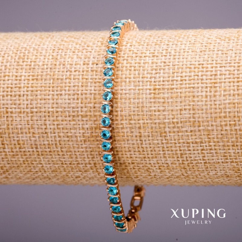 צמיד Xuping עם אבני כחול-בהיר, עובי 4 מ״מ, אורך 18-19 ס״מ, מצופה בזהב