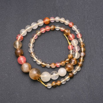 חרוזי חלצידון מלאכותיים, חוט חרוזים חלקים בהגדלה, קוטר 6–14 מ״מ, אורך 44 ס״מ