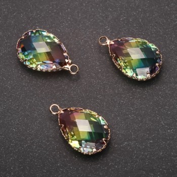 תליון «טיפה» בגוון קשת, מסגרת זהובה 13×21 מ״מ