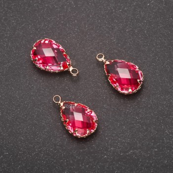 תליון «טיפה» בצבע ורוד, מסגרת זהובה 10×17 מ״מ