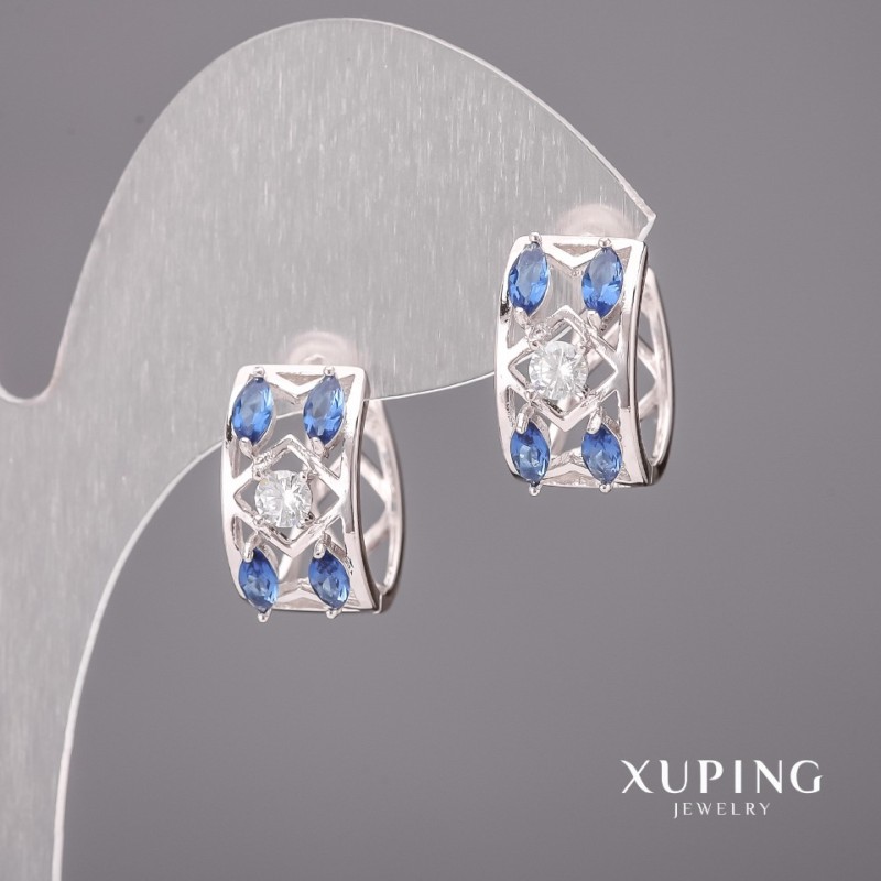 עגילי Xuping עם אבני כחולות 5×12 מ״מ רודיום