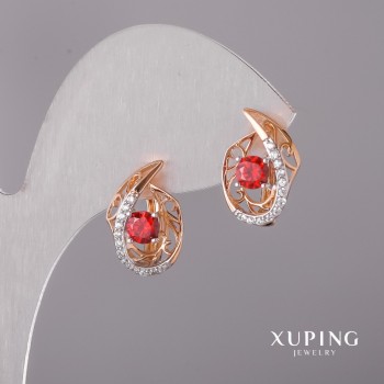 עגילים Xuping עם אבן אדומה 10×16 מ״מ, רודיום, זהב מצופה 18 קראט