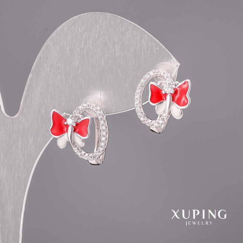 עגילים Xuping עם אבנים לבנות ואמייל 13×14 מ״מ רודיום