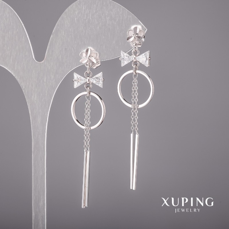 עגילים Xuping עם אבני לבנים 14×60 מ״מ רודיום