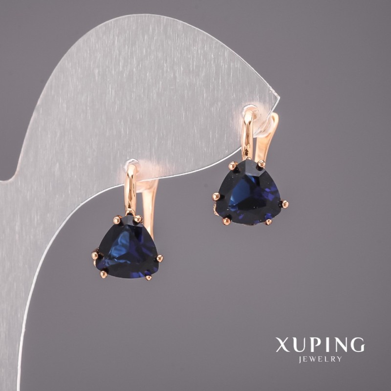 עגילים Xuping עם אבני כחולות 10×17 מ״מ זהב מצופה 18K