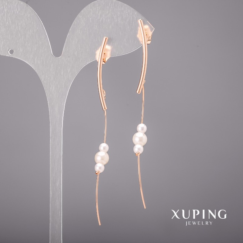 עגילים Xuping עם פנינים של מאיוריקה 6×75 מ״מ, מצופים בזהב 18 קראט