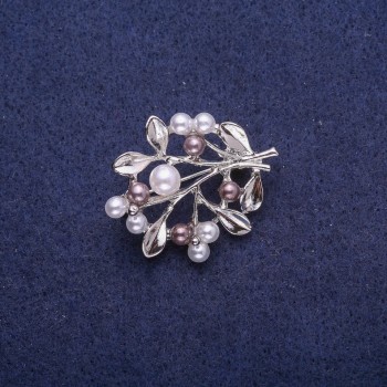 מבצע! סיכה «ענף עם פנינים», מתכת כסופה 28x35mm