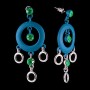 עגילים סטוד-תלויים עם קריסטלים ירוקים וטבעות כחולות / מצופה כסף 55 × 25 מ״מ
