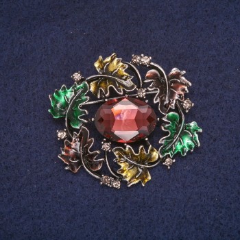 סיכה «עלים» אמייל עם קריסטל, מתכת אפורה 39×43 מ״מ +