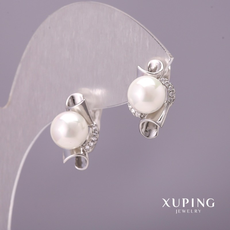 עגילים Xuping עם פניני מאיורקה, קוטר 10×17 מ״מ, ציפוי רודיום