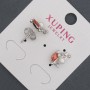 עגילים סטוד Xuping עם קריסטלים אדומים ופנינים מאיורקה, קוטר 8×13 מ״מ, ציפוי רודיום
