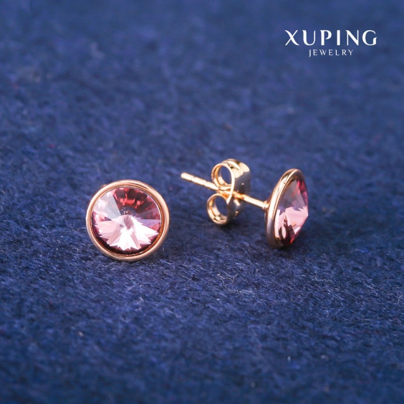 עגילי פוסט Xuping עם קריסטלים Swarovski בצבע לילך, קוטר 10 מ"מ, ציפוי זהב 18K