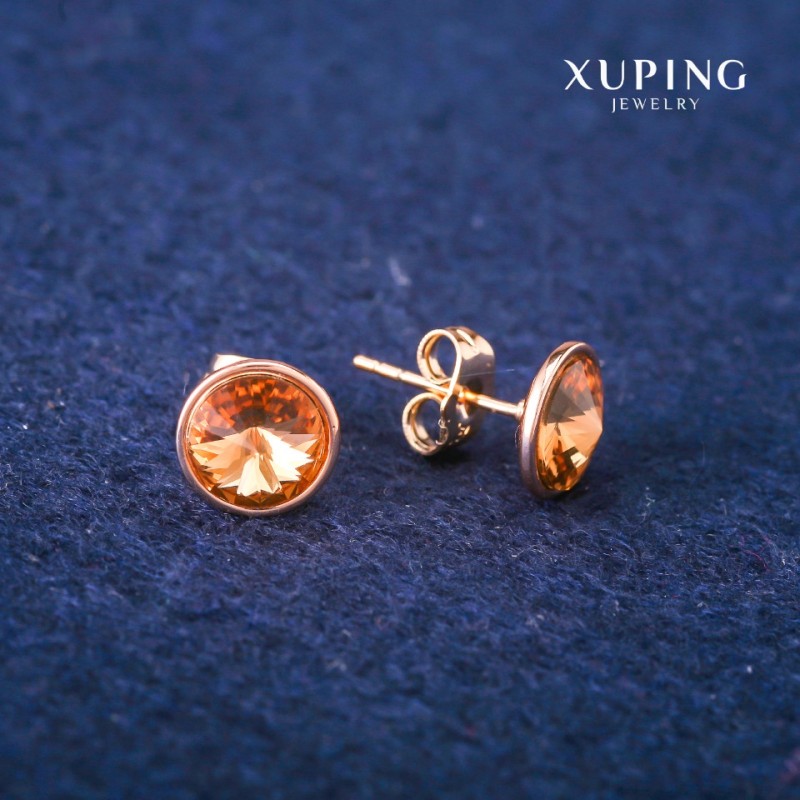 עגילי סטוד Xuping עם גבישי Swarovski בקוטר 10 מ"מ, מצופים בזהב 18K