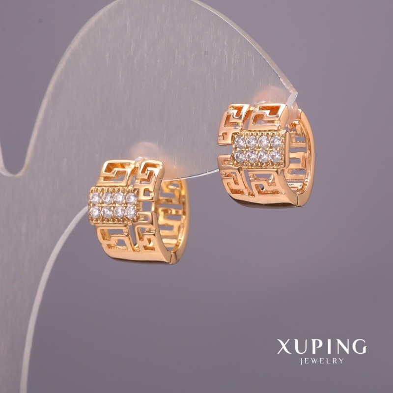 עגילים Xuping עם אבנים לבנות 9×14 מ״מ — ציפוי זהב 18K