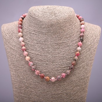 שרשרת חרוזי ורודוכרוזיט טבעיים, חרוזים חלקים בקוטר 8 מ״מ, אורך 45 ס״מ