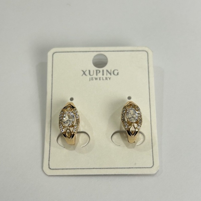 עגילי Xuping עם אבנים לבנות 7×15 מ״מ ציפוי זהב 18 קראט