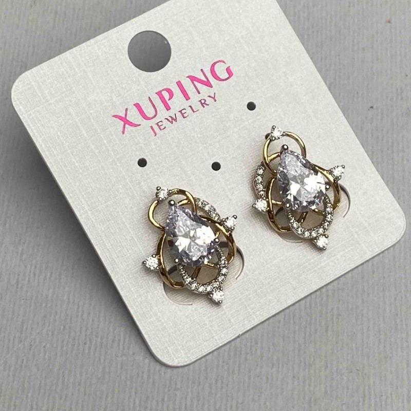 עגילים Xuping עם אבני לבנות 16×21 מ״מ, ציפוי זהב 18K, רודיום