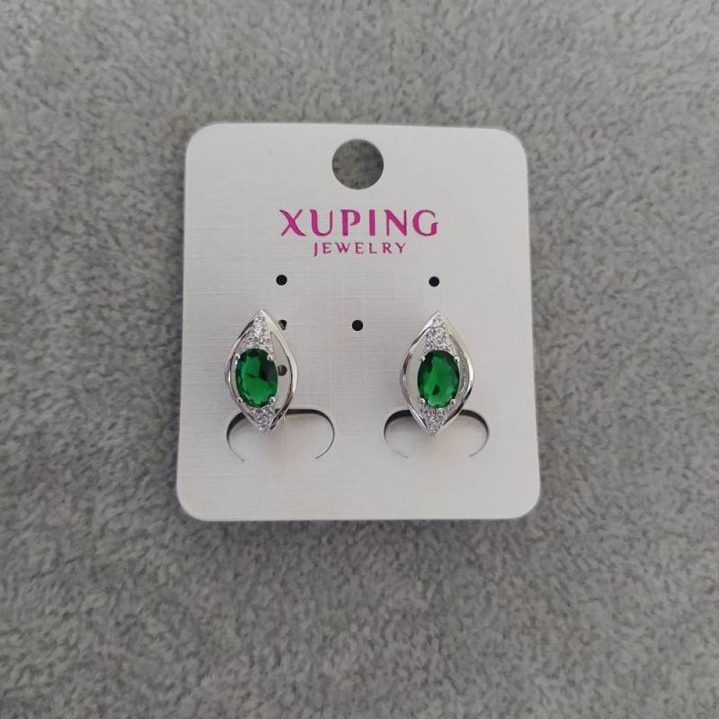 עגילים Xuping עם אבני ירוקות 9×16 מ"מ רודיום