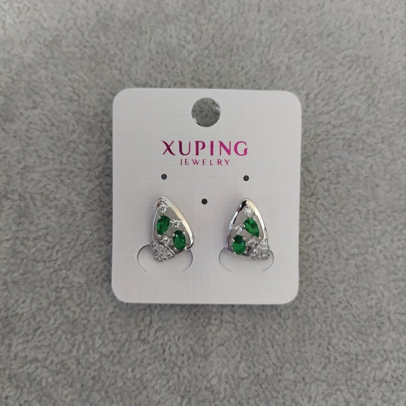 עגילי Xuping עם אבנים ירוקות 10×16 מ״מ ורודיום