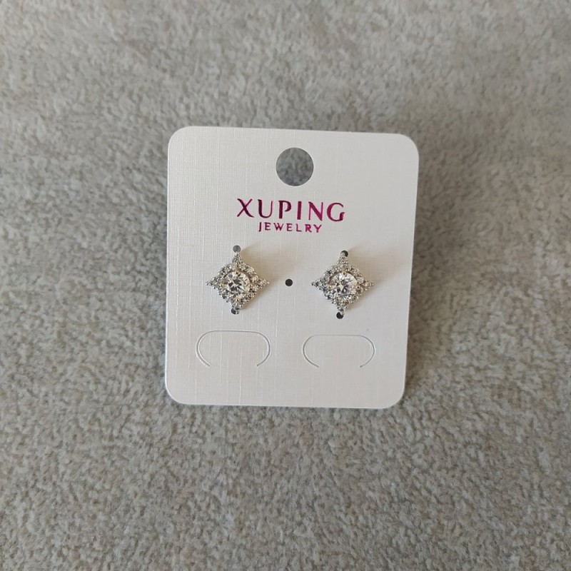 עגילי ניטים כדוריים Xuping עם אבנים לבנות 12 מ"מ, מצופים בזהב 18K ורודיום