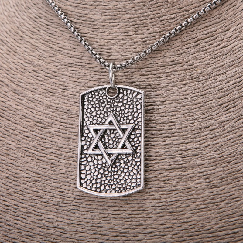 תליון מגן דוד 30×48 מ״מ על שרשרת, אורך 65 ס״מ צבע המתכת כסף