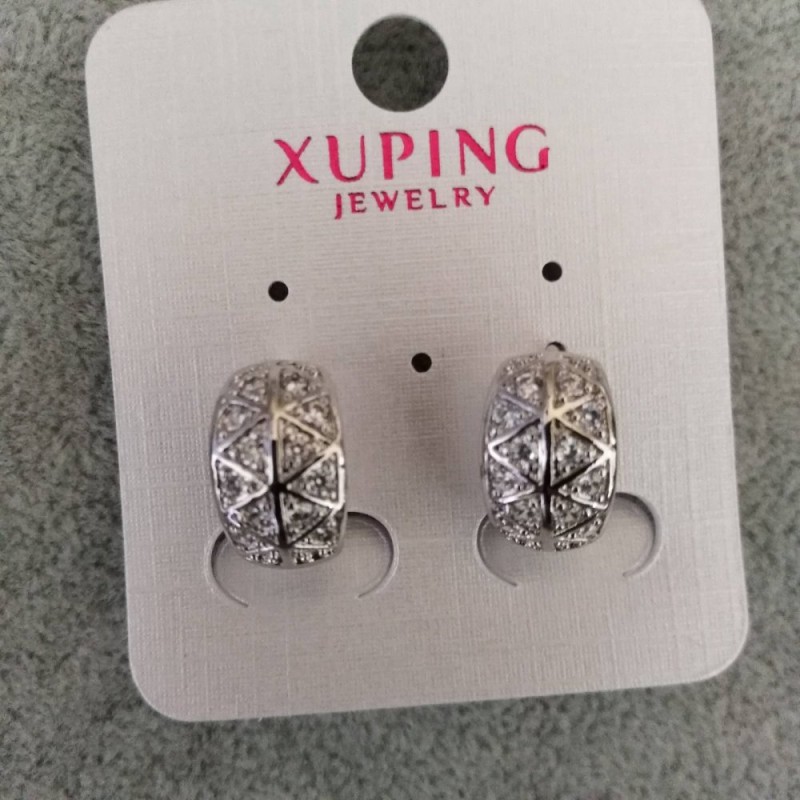 עגילים Xuping עם אבנים לבנות 9×15 מ״מ ורודיום