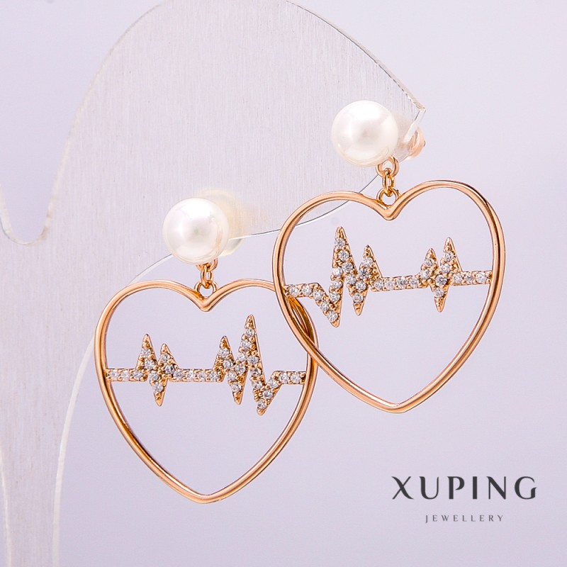 עגילים Xuping בזהב מצופה 18K עם פנינה בקוטר 6 מ"מ + וזרקונים לבנים 26×21 מ"מ +