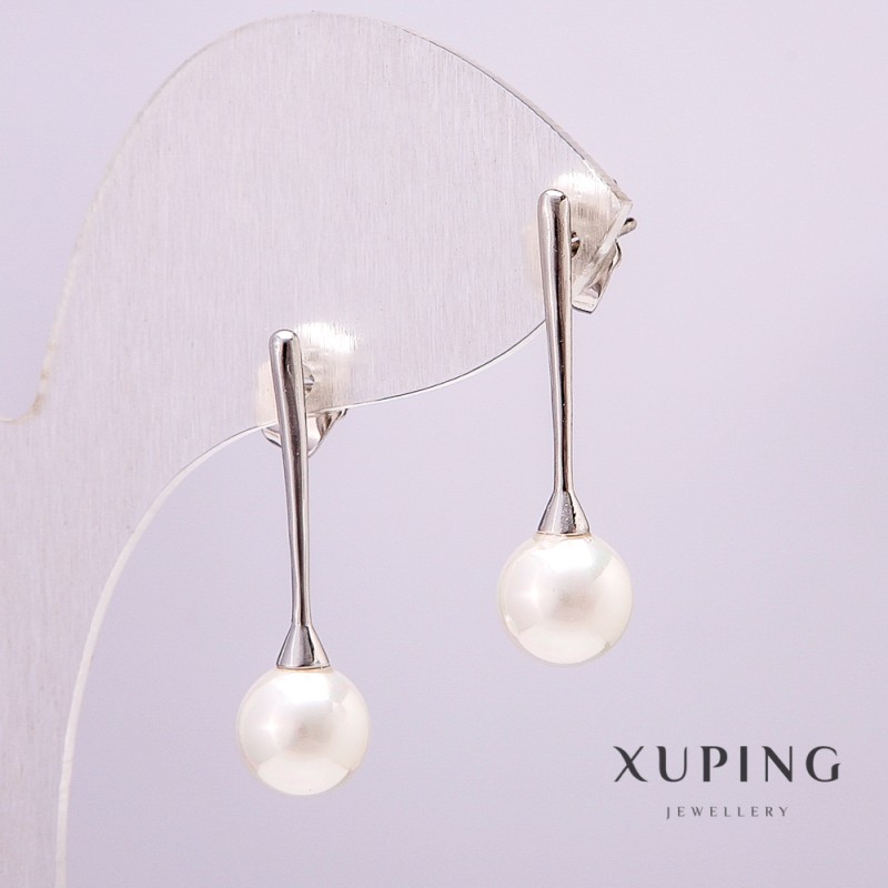 עגילים Xuping ורודיום עם פנינת מאיורקה, קוטר 8 מ״מ, אורך 28 מ״מ +