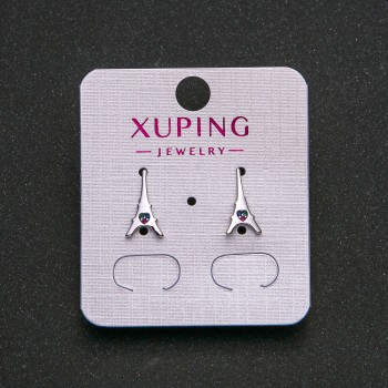 עגילים Xuping ורודיום עם אבני זירקון כחולות, ירוקות ומגנטה 13x7mm +