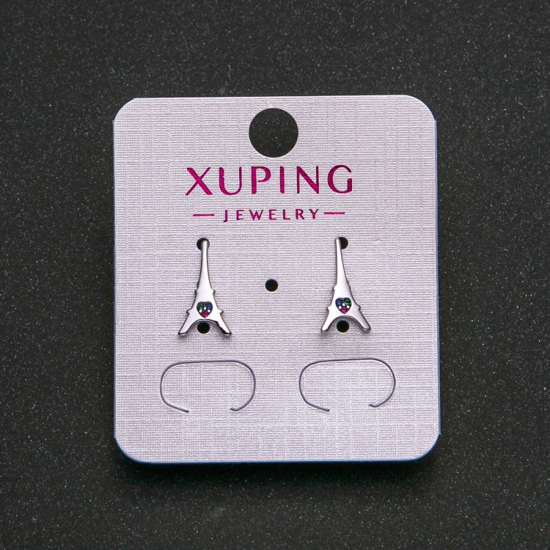 עגילים Xuping ורודיום עם אבני זירקון כחולות, ירוקות ומגנטה 13x7mm +