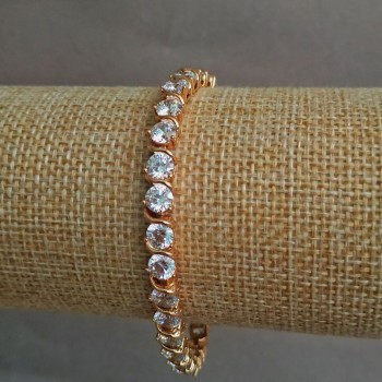 צמיד Xuping בזהב מצופה 18 קראט עם קריסטלים לבנים, אורך 18 ס״מ, עובי 6 מ״מ +