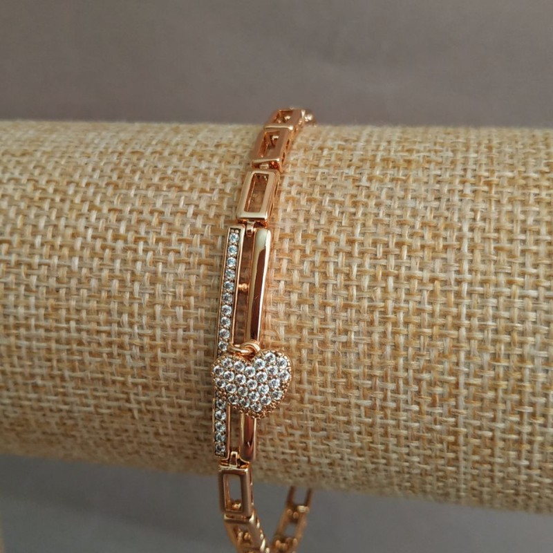 צמיד Xuping עם זהב מצופה 18K ואבני סטרז לבנות, אורך 17–19 ס"מ, עובי 4 מ"מ +