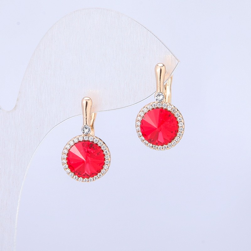 עגילי Xuping בציפוי זהב 18K עם קריסטלי Swarovski וזירקונים לבנים, קוטר 19×10 מ״מ +