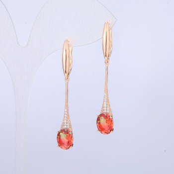 עגילים Xuping בזהב מצופה 18K עם קריסטלים Swarovski אדומים-ירוקים וזרקונים לבנים, אורך 46 מ״מ +