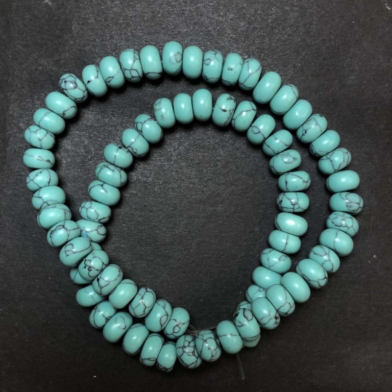 חרוזי טורקיז (ימ.) רונדל חלק, קוטר 8x5mm + -, אורך 40 ס״מ +