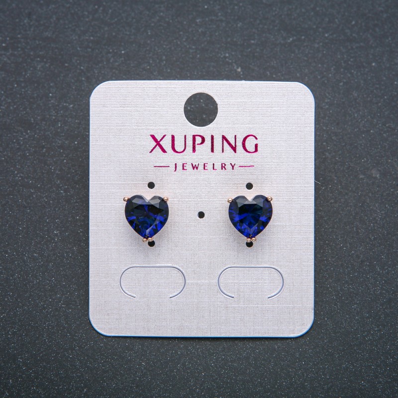 עגילים בצורת לב Xuping – עגילים סטוד עם קריסטל כחול כהה, ציפוי זהב 18K, קוטר 9 מ"מ +