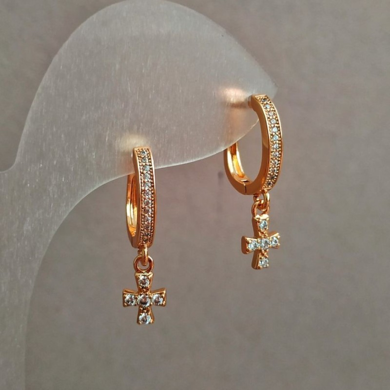 עגילים Xuping זהב מצופה 18K עם אבנים לבנות, אורך 24 מ״מ +