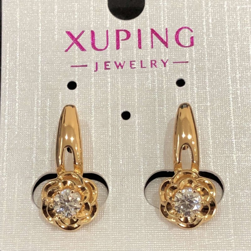 עגילים Xuping עם זהב מצופה 18K וקריסטל לבן, קוטר 22×10 מ״מ +