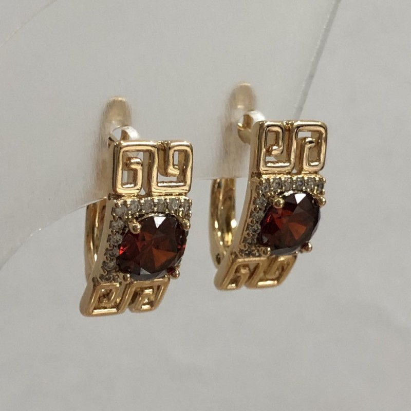 עגילי Xuping בציפוי זהב 18K עם זרקונים לבנים וקריסטלים אדומים, קוטר 16×8 מ״מ +