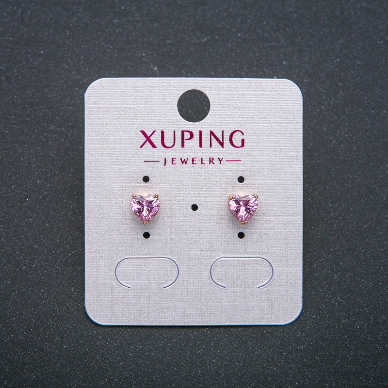 עגילים בצורת לב Xuping – עגילי חוד עם ציפוי זהב 18K ואבן קריסטל ורודה, קוטר 6 מ״מ +
