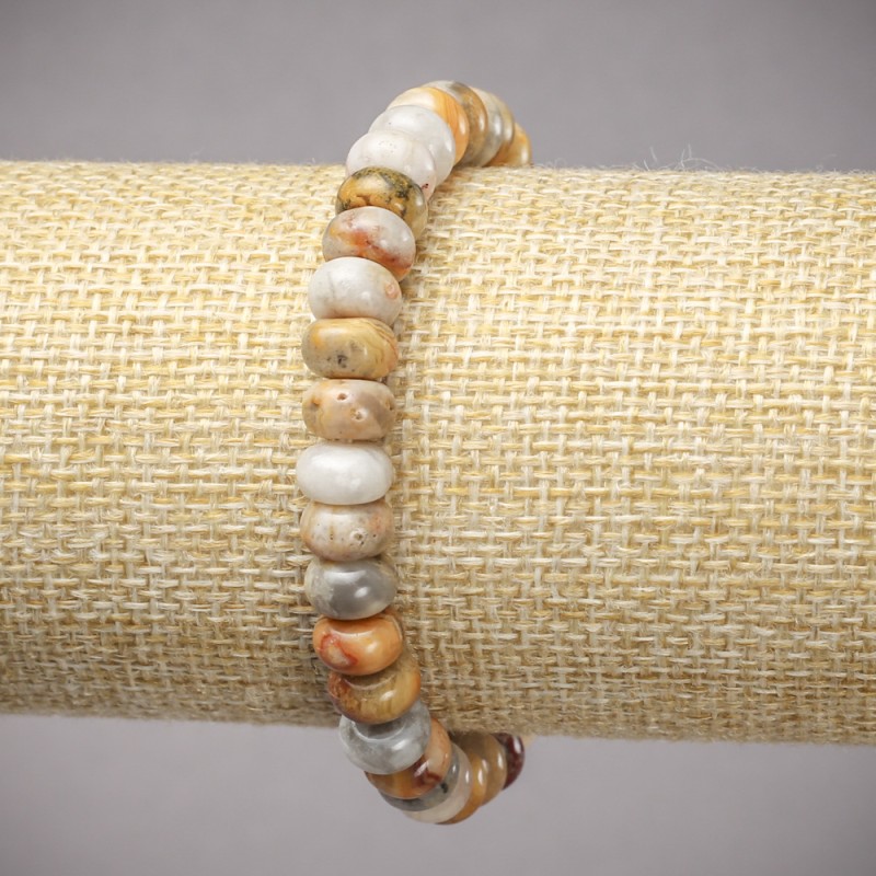 צמיד גומי מאבן טבעית — אגט מרוקני חלקים בצורת רונדלים, קוטר 8×5 מ"מ, אורך 18 ס"מ